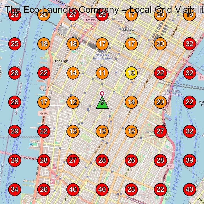The Eco Laundry Company GeoGrid visibility map for Dry Cleaner in New York